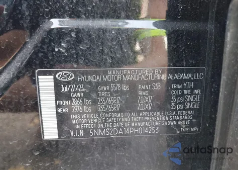 2023 Hyundai Santa Fe Hybrid Blue from USA, damaged, VIN 5NMS2DA14PH014253